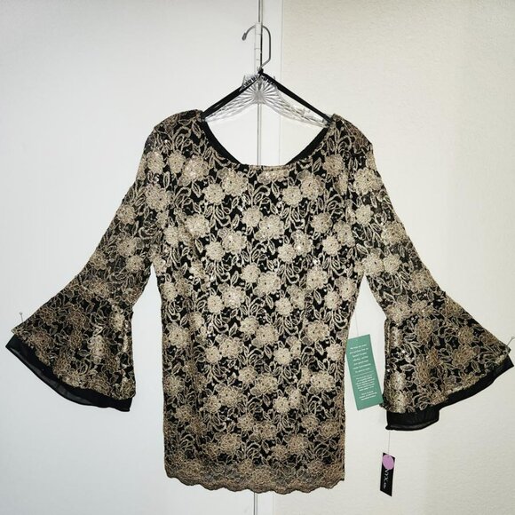 NWT ONYX NITE FORMAL GOLD & BLACK WOMEN'S TOP, FULLY LINED, BRAND NEW WITH TAGS. - Picture 3 of 5